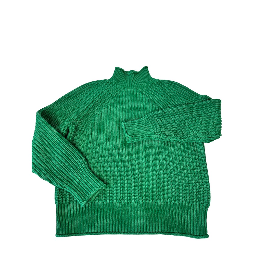 J.Crew Rollneck Sweater Size S Green Mock Neck Shaker Stitch Chunky Cotton